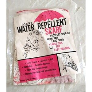 1960s Vintage New Old Stock Water Repellent Scarf, Pink and White Floral Print